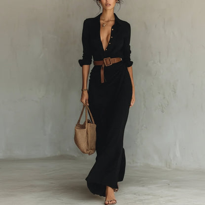 Lapel Wrap Modern Maxi Dress