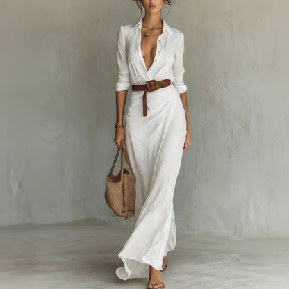 Lapel Wrap Modern Maxi Dress