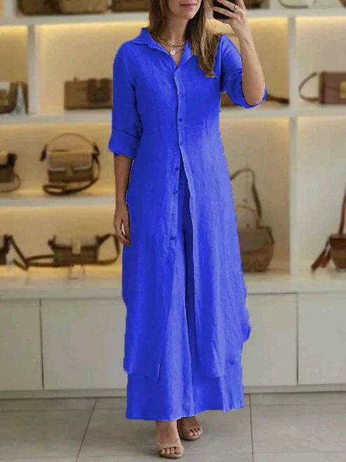 Lara Cotton Linen Loose Maxi Shirt Dress 3/4 Sleeve Button Down - Seldom Seen Styles