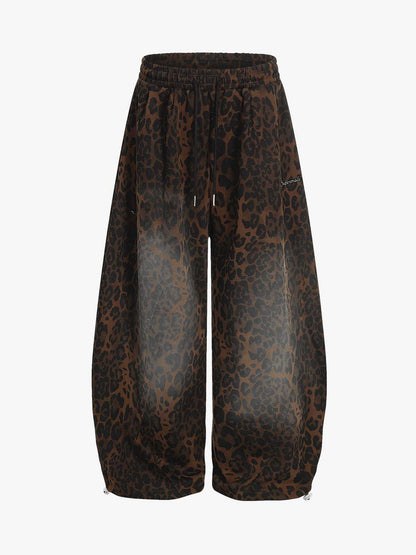 Leopardenmuster-Barrel Pants mit verstellbarem Saum