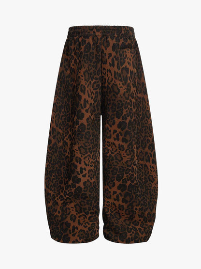 Leopardenmuster-Barrel Pants mit verstellbarem Saum