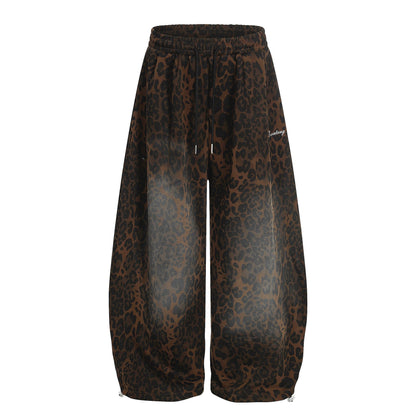 Leopardenmuster-Barrel Pants mit verstellbarem Saum