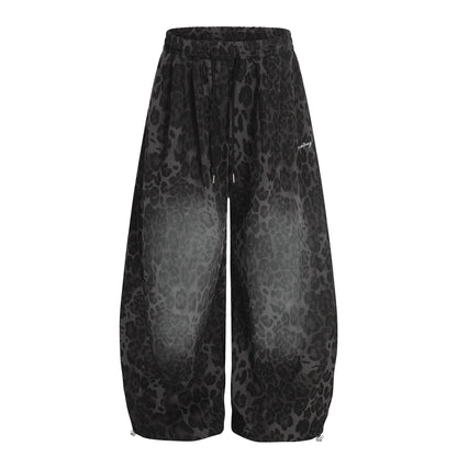 Leopardenmuster-Barrel Pants mit verstellbarem Saum