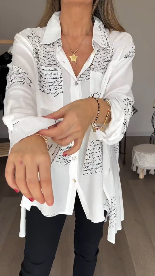 Letter Print Fashion Lapel Shirt - Seldom Seen Styles