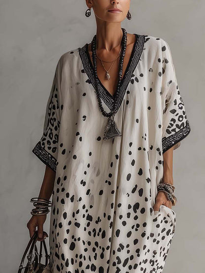 Robe longue en mousseline de soie à imprimé léopard dégradé gris clair
