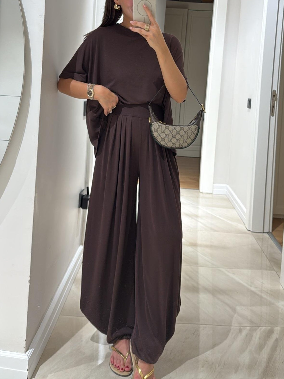 Light Grey Casual Top and Wide-leg Pants Set - Seldom Seen Styles