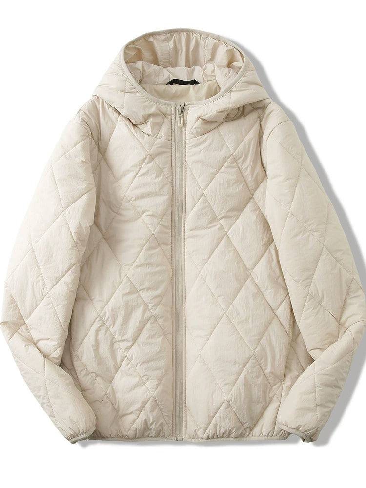 Light and warm mulberry silk men and women outdoor windproof hooded rhombus cotton clothes cotton jacket men and women - Seldom Seen Styles