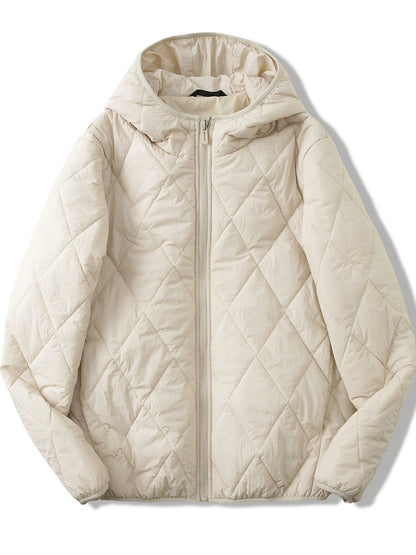 Leichte und warme Maulbeerseide Outdoor winddichte Kapuzen-Rautensteppjacke für Damen und Herren