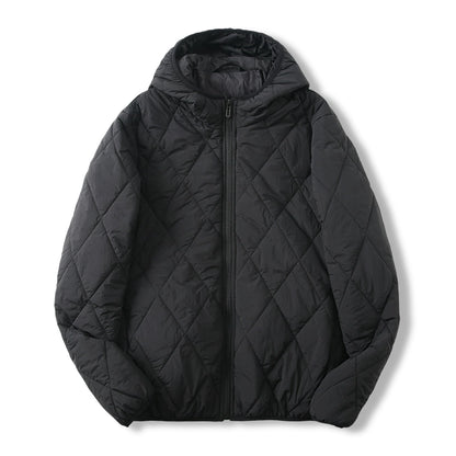 Leichte und warme Maulbeerseide Outdoor winddichte Kapuzen-Rautensteppjacke für Damen und Herren
