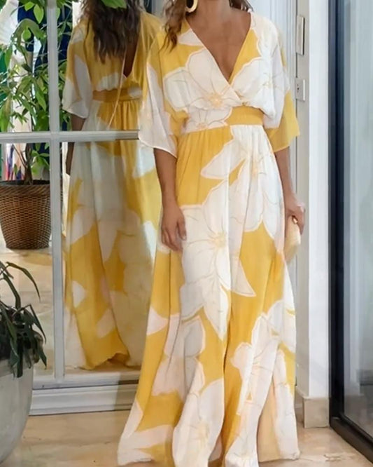 Lightweight Chiffon V-Neck Maxi Dress - Slimming High-Waist Loose Fit A-Line Gown - Seldom Seen Styles