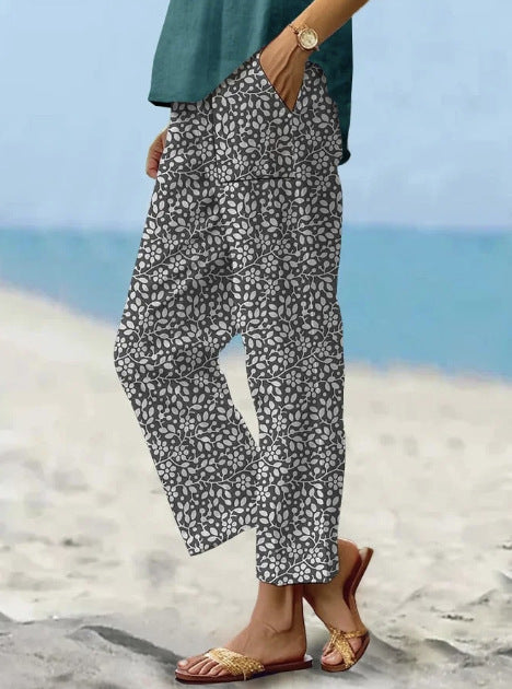 Linen Pants Women Summer Elastic Waist Straight Leg Plus Size Crop Pants Casual Beach Trousers with Pockets - Seldom Seen Styles