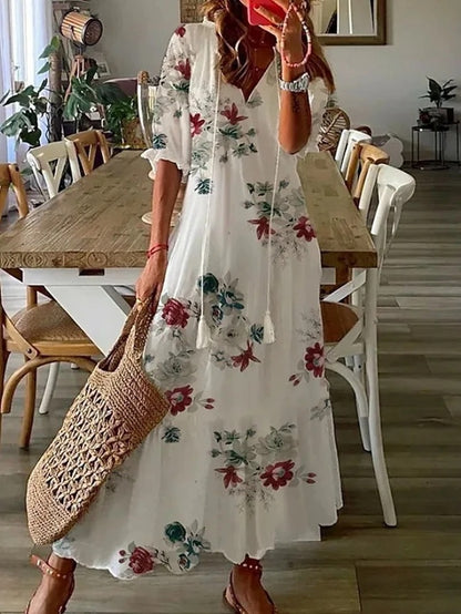 Women's Flowy A-Line Geometric Print Lantern Sleeves Summer Dresses