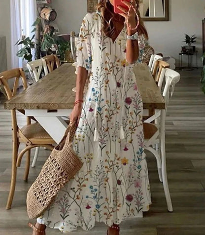 Women's Flowy A-Line Geometric Print Lantern Sleeves Summer Dresses