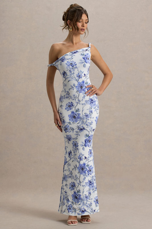 Lita | Blue Floral Twisted Asymmetric Maxi Dress - Seldom Seen Styles