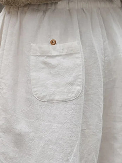 Lockere lässige Hose aus Leinen mit Hohlschnitten, Spitze, Taschen und Kordelzug in der Taille