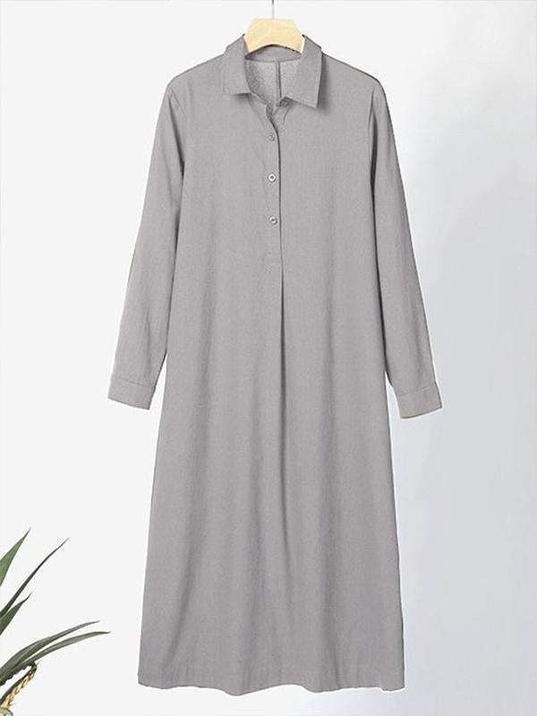 Loose Cotton Linen Shirt Dress – Casual Long Sleeve Button Down Maxi Dress - Seldom Seen Styles