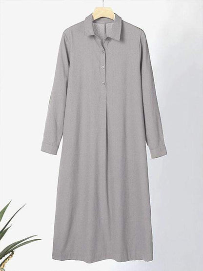 Lockeres Hemdblusenkleid aus Baumwoll-Leinen – Lässiges Maxikleid mit langen Ärmeln und Knopfleiste