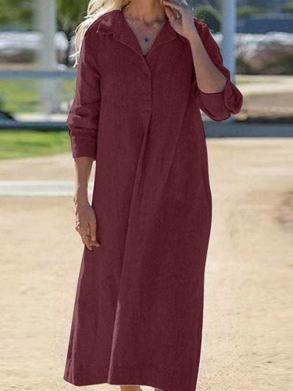 Loose Cotton Linen Shirt Dress – Casual Long Sleeve Button Down Maxi Dress - Seldom Seen Styles