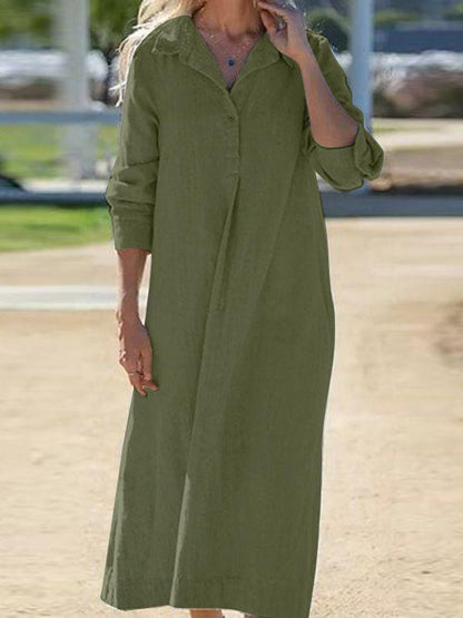Lockeres Hemdblusenkleid aus Baumwoll-Leinen – Lässiges Maxikleid mit langen Ärmeln und Knopfleiste