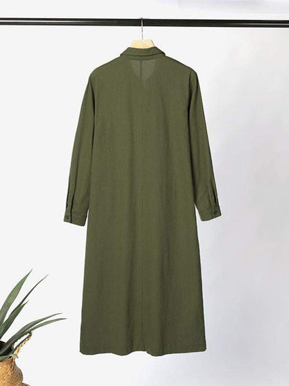 Lockeres Hemdblusenkleid aus Baumwoll-Leinen – Lässiges Maxikleid mit langen Ärmeln und Knopfleiste