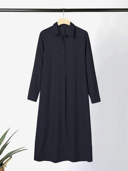 Lockeres Hemdblusenkleid aus Baumwoll-Leinen – Lässiges Maxikleid mit langen Ärmeln und Knopfleiste