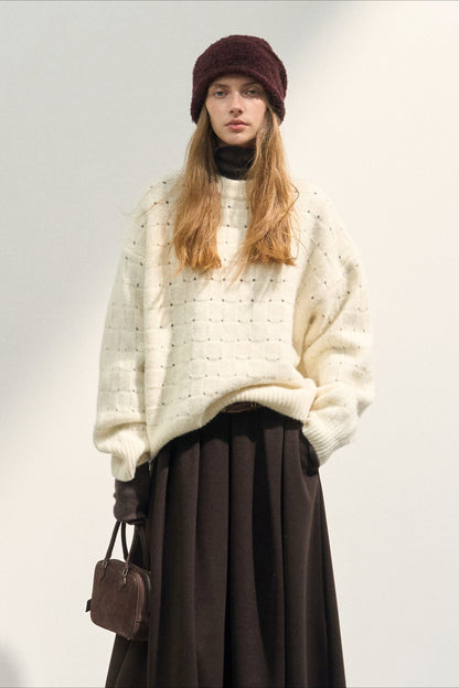 Locker sitzender Rundhalsausschnitt aus Wollmischung Pink Queen Damen Herbstpullover 2024 Lässiger Pullover mit langen Fledermausärmeln, übergroßer Rundhalsausschnitt, Wintermode, trendige Outfits