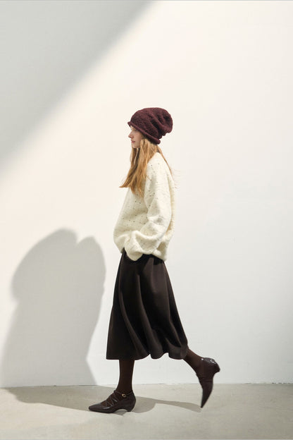 Locker sitzender Rundhalsausschnitt aus Wollmischung Pink Queen Damen Herbstpullover 2024 Lässiger Pullover mit langen Fledermausärmeln, übergroßer Rundhalsausschnitt, Wintermode, trendige Outfits