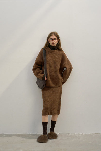 Locker sitzender Rundhalsausschnitt aus Wollmischung Pink Queen Damen Herbstpullover 2024 Lässiger Pullover mit langen Fledermausärmeln, übergroßer Rundhalsausschnitt, Wintermode, trendige Outfits