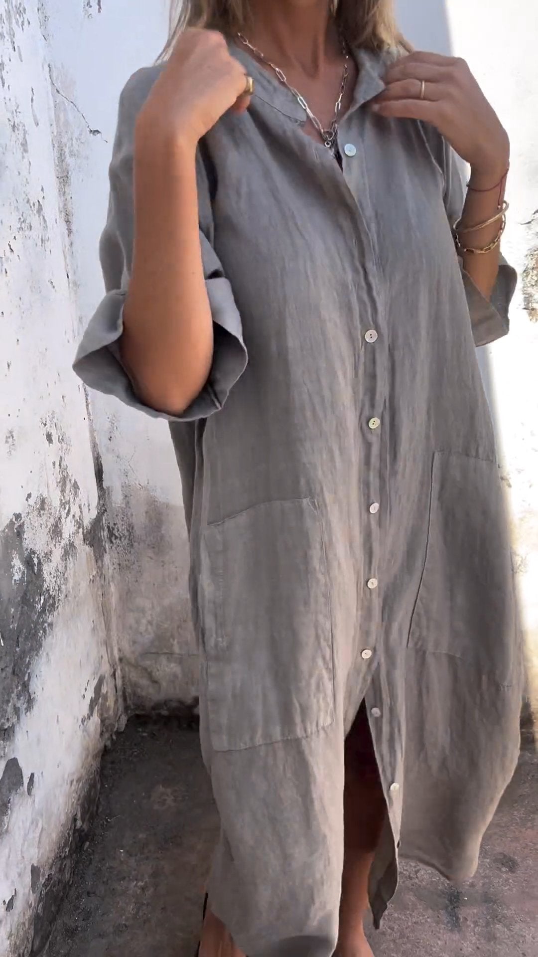 Loose Linen Shirt Maxi Dress – Casual Button Down Long Sleeve Dress for Women - Seldom Seen Styles