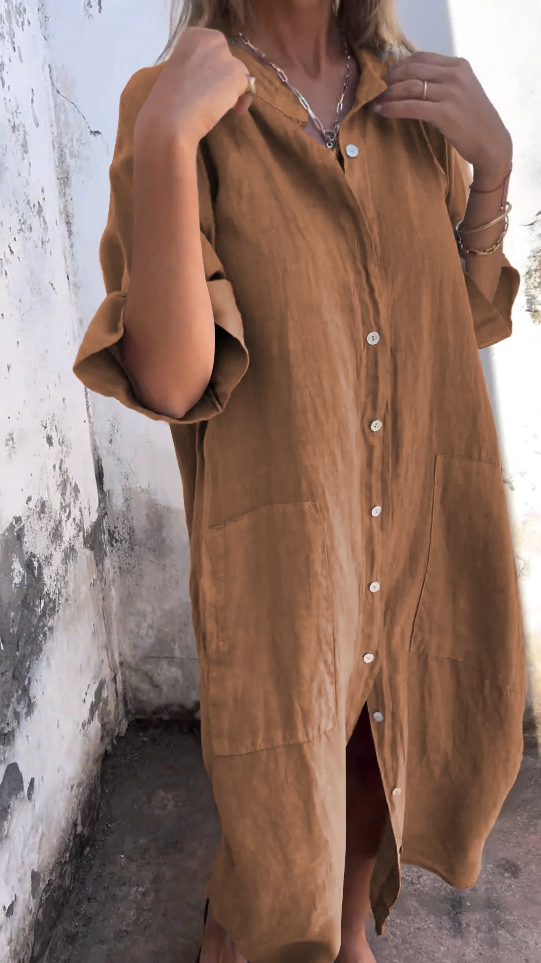 Loose Linen Shirt Maxi Dress – Casual Button Down Long Sleeve Dress for Women - Seldom Seen Styles