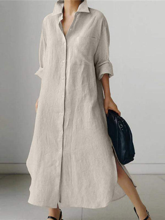 Loose Linen Shirt Maxi Dress – Casual Long Sleeve Button Down Dress for Women - Seldom Seen Styles