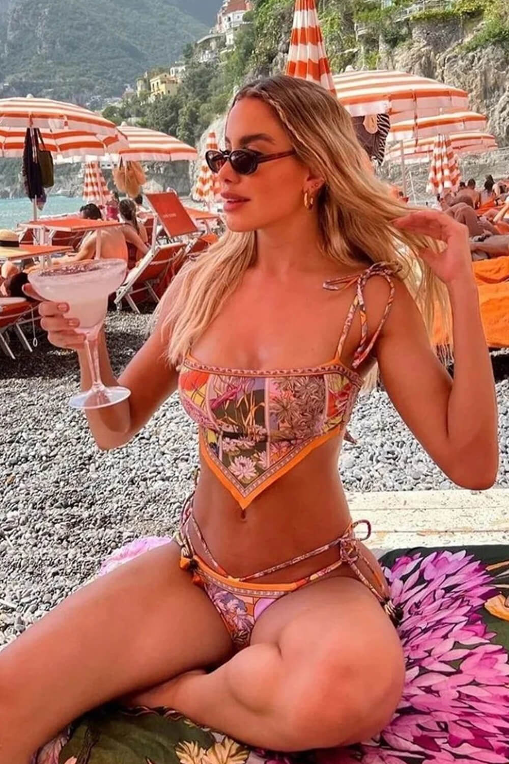 Lotus Daicy Print Bandeau Scarf String Tie Bikini Set - Seldom Seen Styles