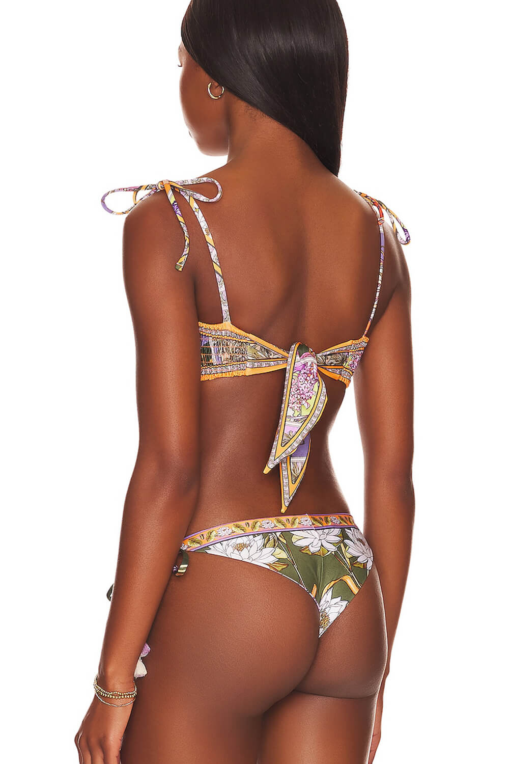 Lotus Daicy Print Bandeau Scarf String Tie Bikini Set - Seldom Seen Styles