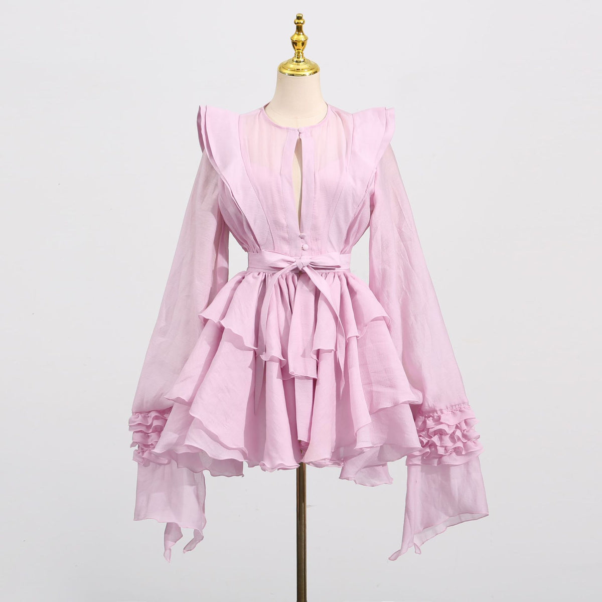 Lotus leaf edge lantern sleeve dress women's autumn new temperament elegant simple casual fashion beach skirt - Seldom Seen Styles