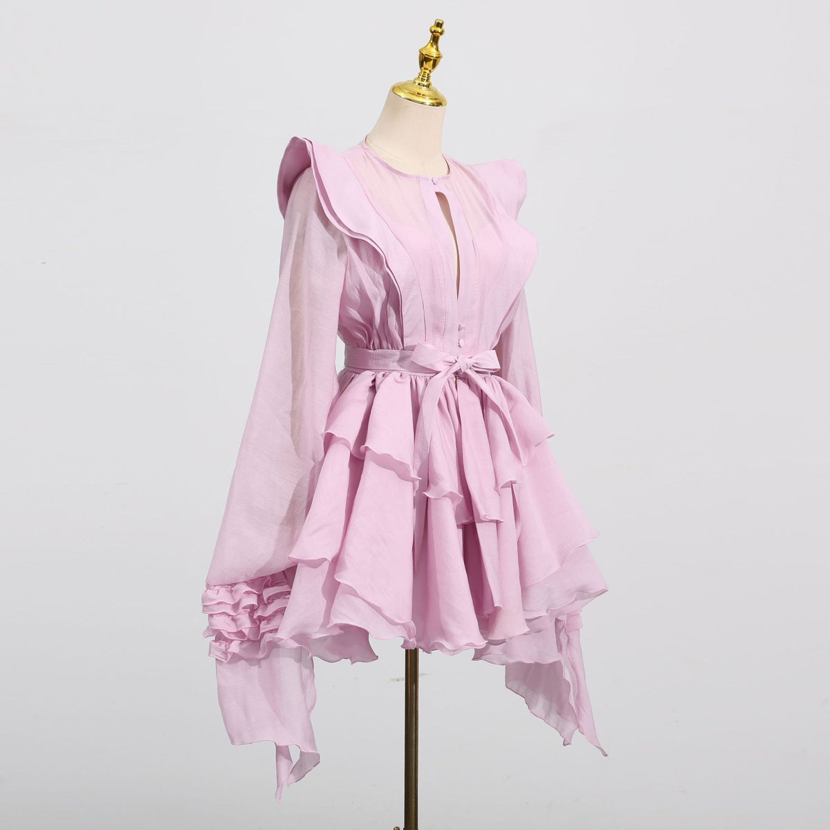 Lotus leaf edge lantern sleeve dress women's autumn new temperament elegant simple casual fashion beach skirt - Seldom Seen Styles