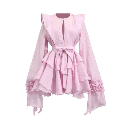 Lotusblatt-Rand Laternenärmelkleid Damen Herbst Neu Temperament Elegant Einfach Lässig Mode Strandrock