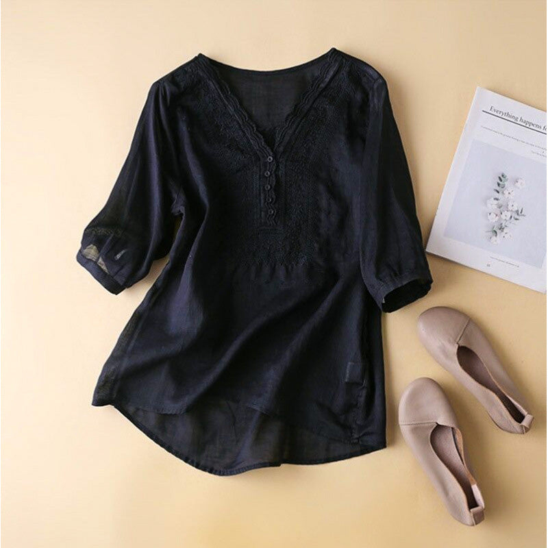 Luciana Cotton-Linen Blouse - Seldom Seen Styles