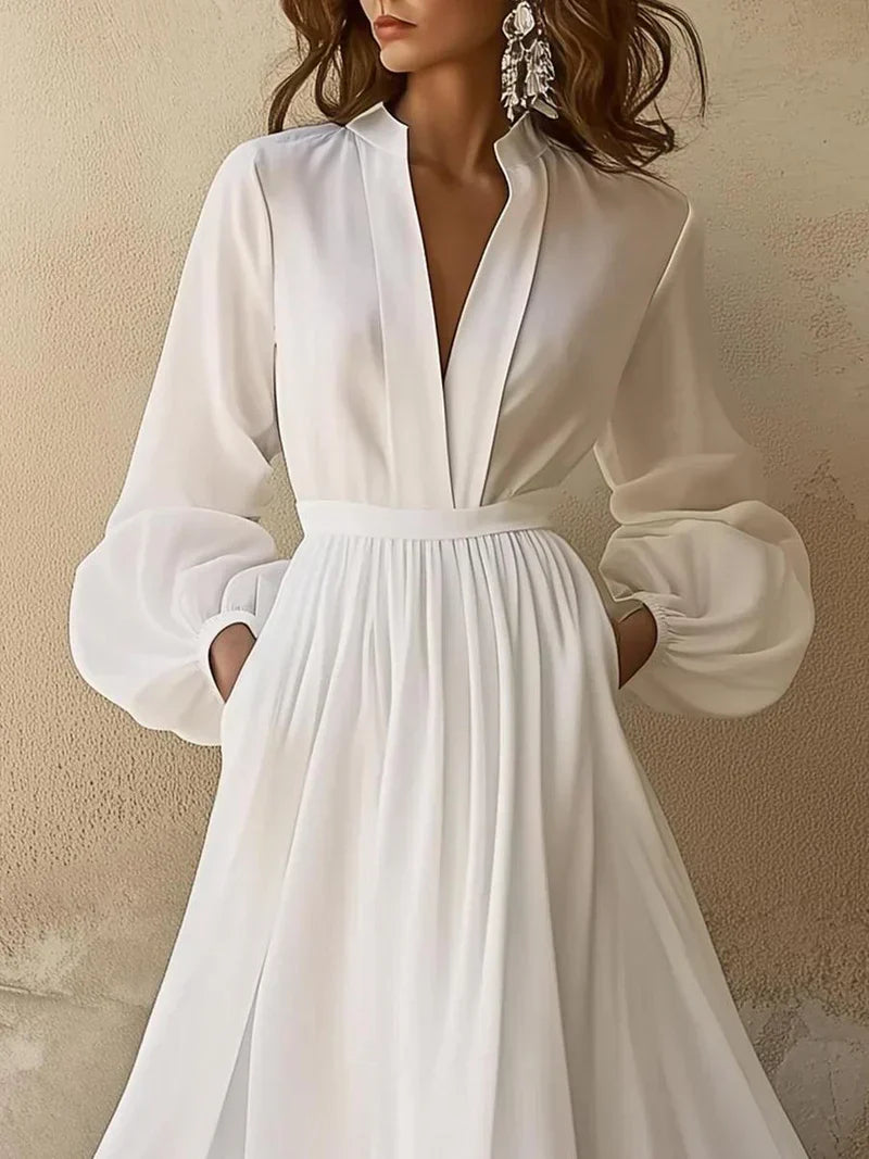 Women's Wedding Guest V Neck Long Sleeve Maxi Dress - Seldom Seen Styles