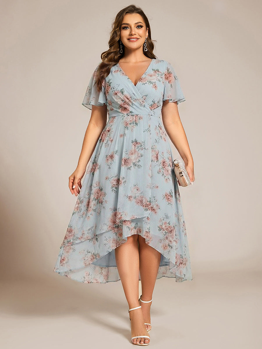 Deep V-Neck Chiffon Ruffle Sleeve Wedding Guest Dress #color_Amber Bloom