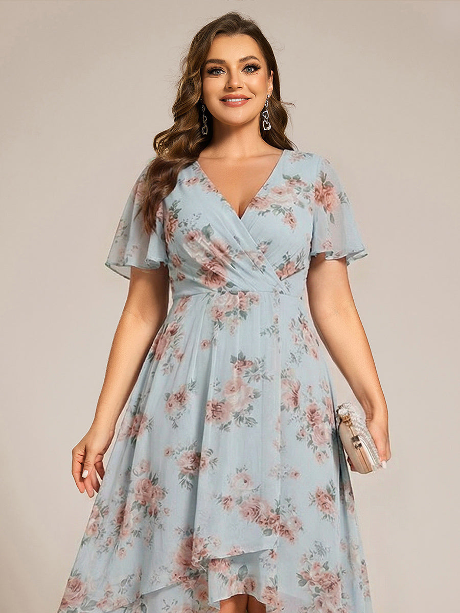 Deep V-Neck Chiffon Ruffle Sleeve Wedding Guest Dress #color_Amber Bloom