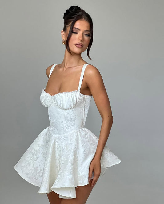 MICAELA Mini Dress Women Corset Bandeau Structured Bodice Wide Leg Short Set Pleated Two Piece Outfit Party Club Vacation - Seldom Seen Styles