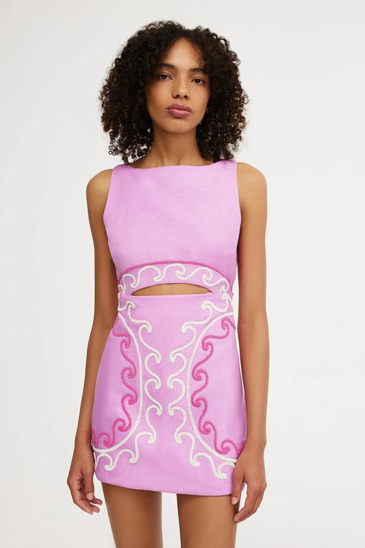 MIKA MINI DRESSWomen's Pink Cut Out Mini Dress Embroidered Sleeveless Elegant Party Dress - Seldom Seen Styles