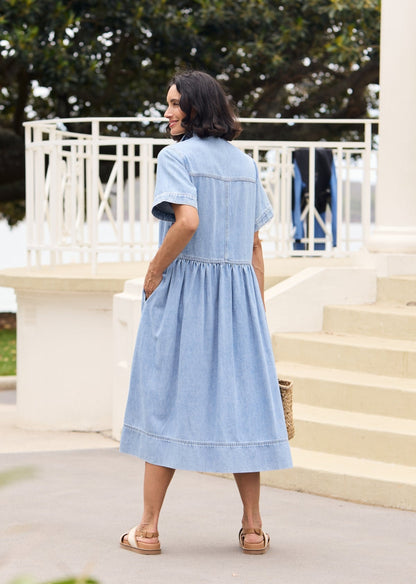 CHEMISE ROBE EN JEAN MONTANA - BLEU CLAIR