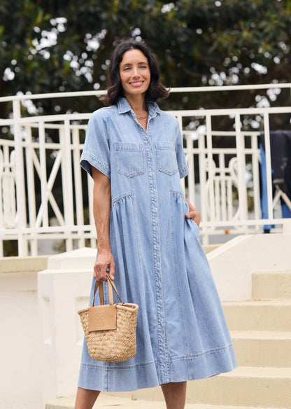 CHEMISE ROBE EN JEAN MONTANA - BLEU CLAIR