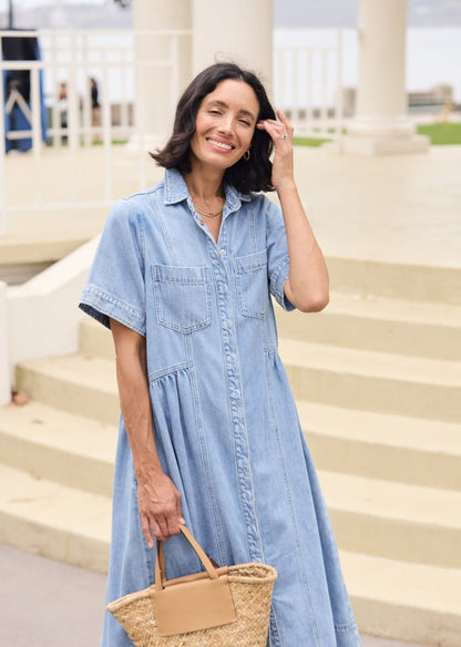 CHEMISE ROBE EN JEAN MONTANA - BLEU CLAIR