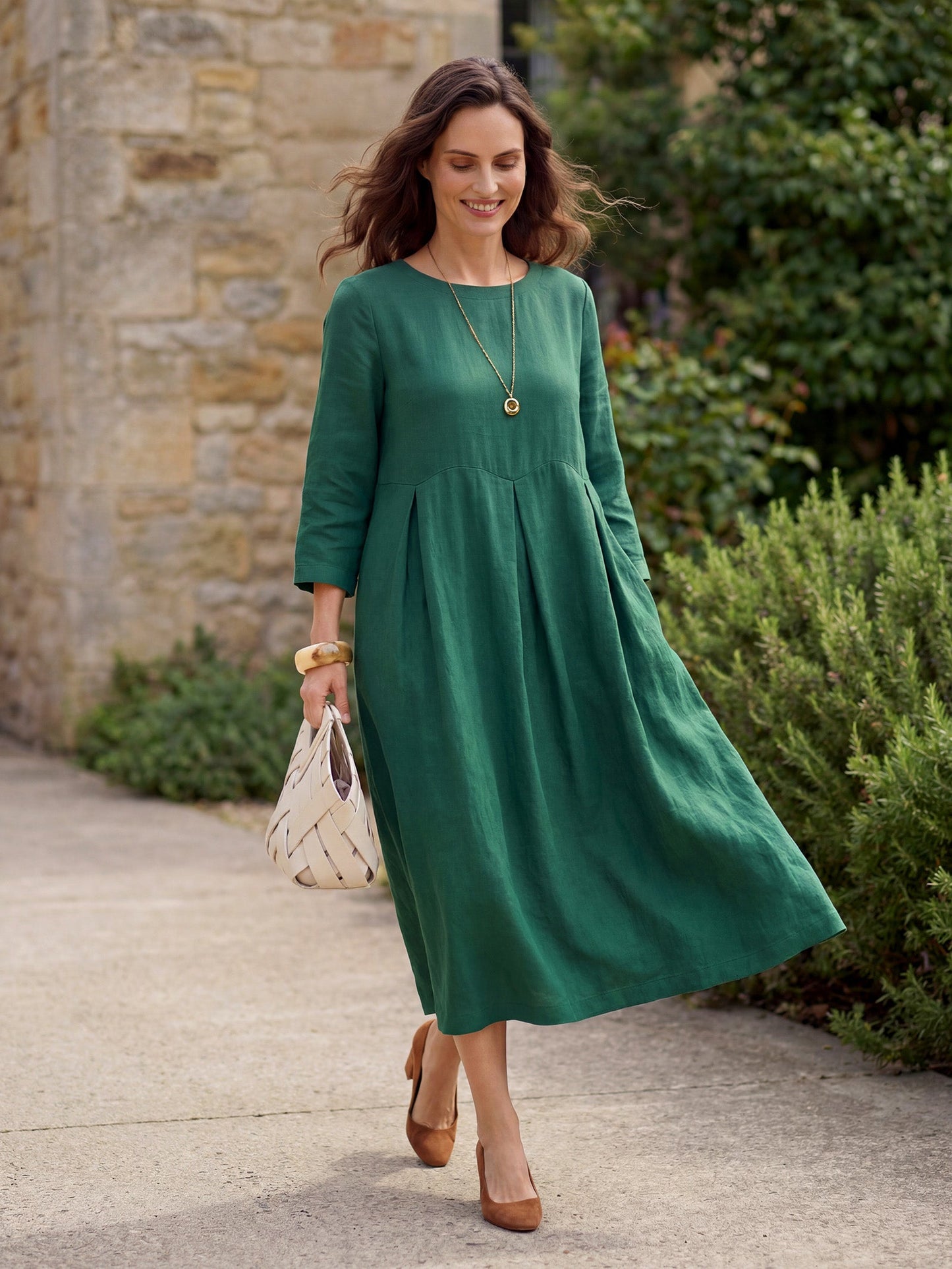 100% Linen Bateau Neck Pleated Maxi Dress ABIGAIL - Seldom Seen Styles