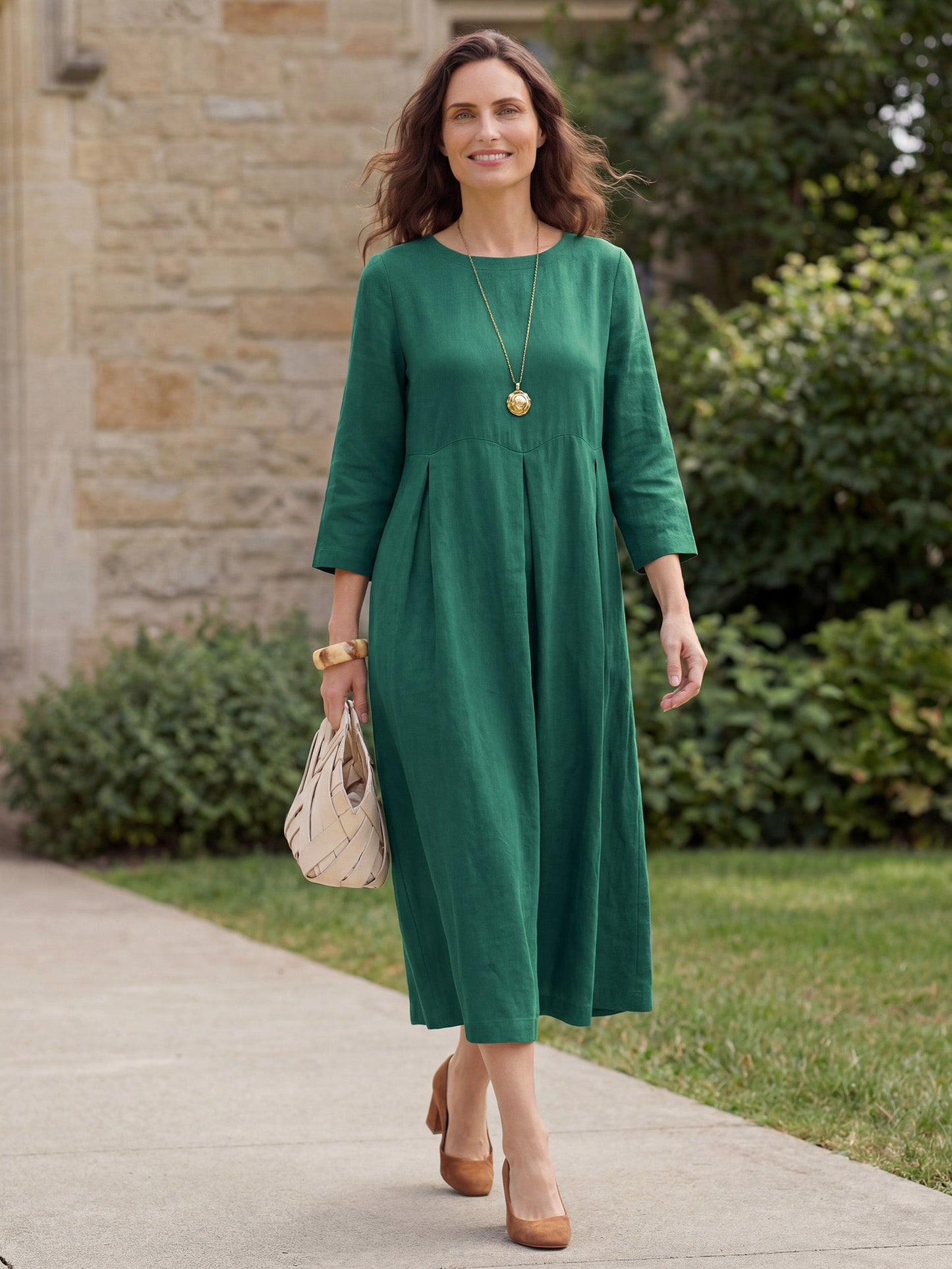 100% Linen Bateau Neck Pleated Maxi Dress ABIGAIL - Seldom Seen Styles