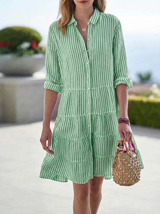 Mabel | Women’s Vertical Patterned Shirt Style Dress - Seldom Seen Styles