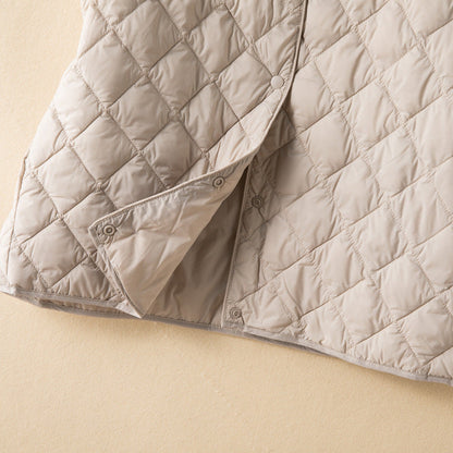 Solide Plaid Line Baumwolle Fleece Daunenjacke Mantel Koreanische Mode Einreihig Rundhals Ärmellose Damenjacke Weste