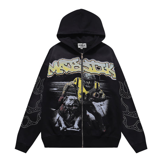Majestik Football Dog Rhinestone Fleece Hoodie - Seldom Seen Styles